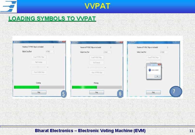 VVPAT LOADING SYMBOLS TO VVPAT Bharat Electronics – Electronic Voting Machine (EVM) 11 