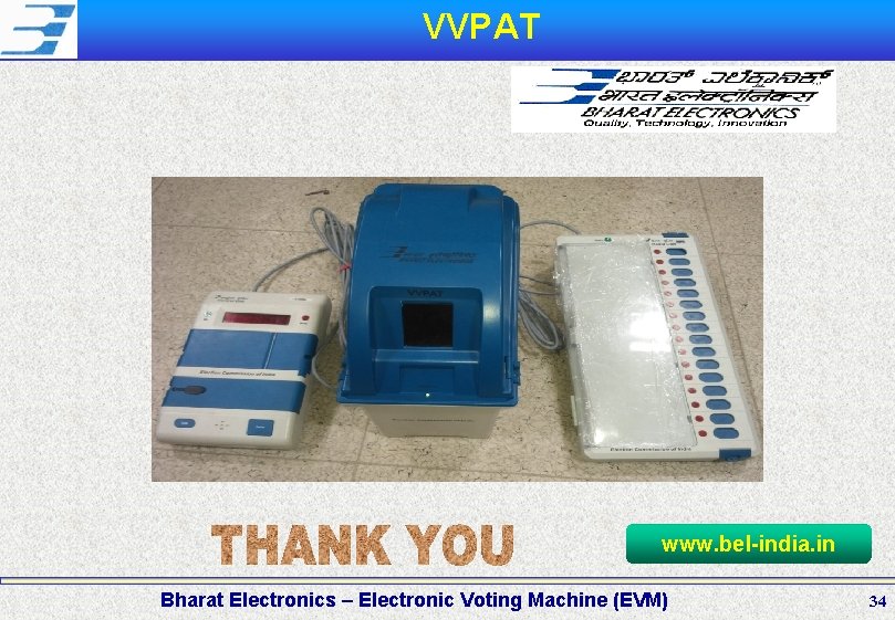 VVPAT www. bel-india. in Bharat Electronics – Electronic Voting Machine (EVM) 34 