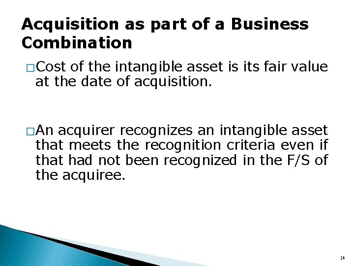 Acquisition as part of a Business Combination � Cost of the intangible asset is