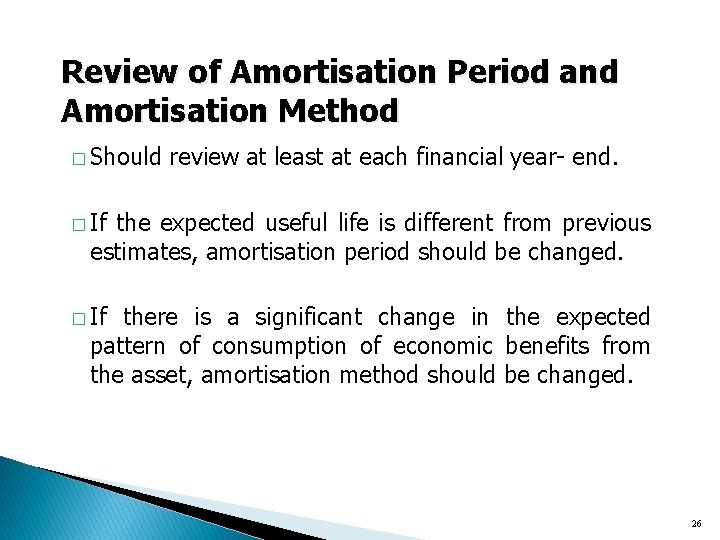 Review of Amortisation Period and Amortisation Method � Should review at least at each