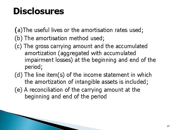 Disclosures (a)The useful lives or the amortisation rates used; (b) The amortisation method