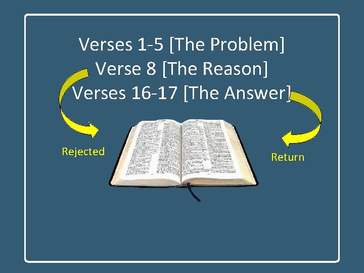 Verses 1 -5 [The Problem] Verse 8 [The Reason] Verses 16 -17 [The Answer]