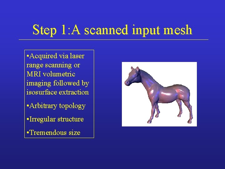 Step 1: A scanned input mesh • Acquired via laser range scanning or MRI
