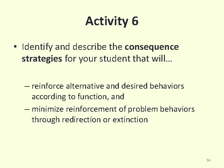 Activity 6 • Identify and describe the consequence strategies for your student that will…