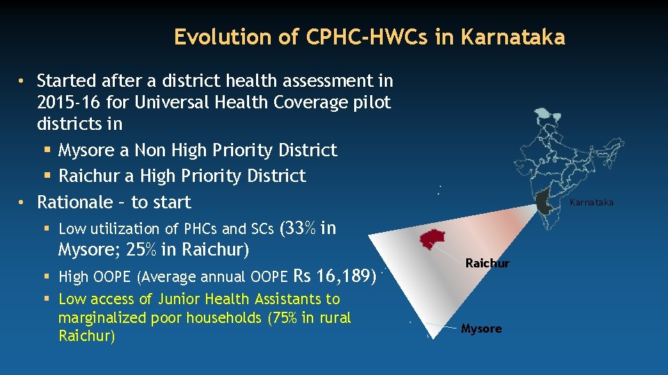 Evolution of CPHC-HWCs in Karnataka • Started after a district health assessment in 2015