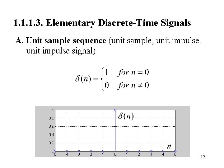 1. 1. 1. 3. Elementary Discrete-Time Signals A. Unit sample sequence (unit sample, unit