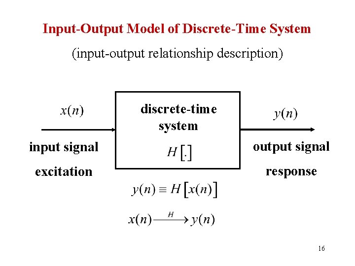 Input-Output Model of Discrete-Time System (input-output relationship description) discrete-time system input signal output signal