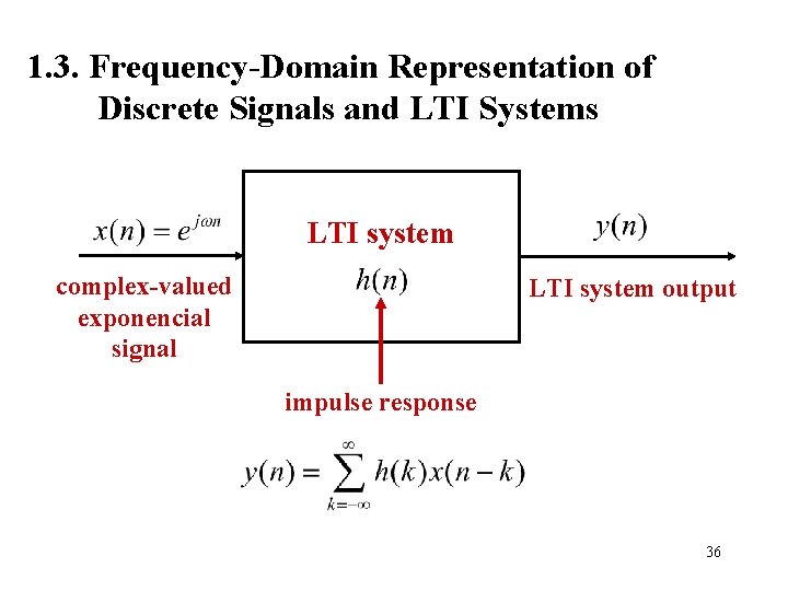 1. 3. Frequency-Domain Representation of Discrete Signals and LTI Systems LTI system complex-valued exponencial