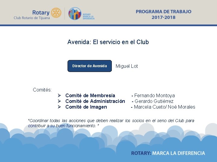 Avenida: El servicio en el Club Director de Avenida Miguel Lot Comités: Ø Comité