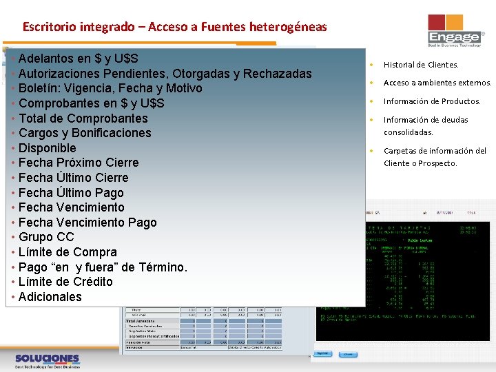 Escritorio integrado – Acceso a Fuentes heterogéneas • Adelantos en $ y U$S •