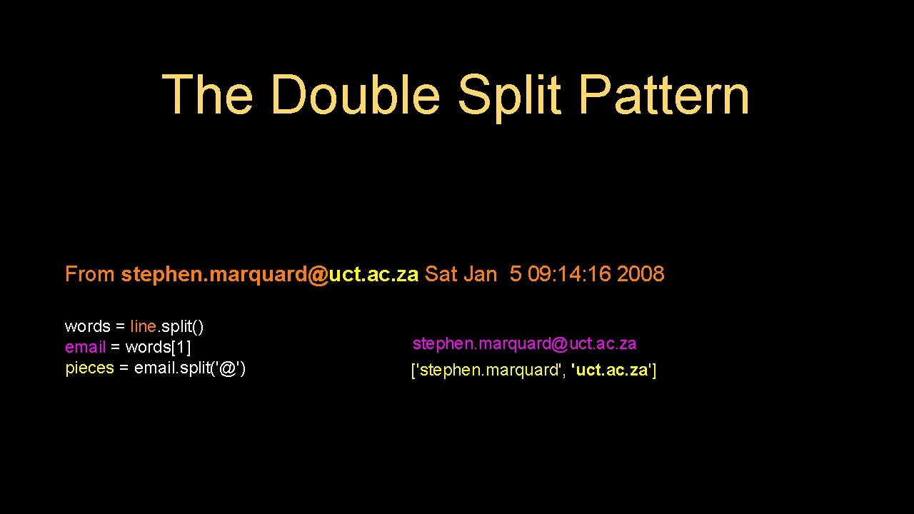 The Double Split Pattern From stephen. marquard@uct. ac. za Sat Jan 5 09: 14: The Double Split Pattern From stephen. marquard@uct. ac. za Sat Jan 5 09: 14: