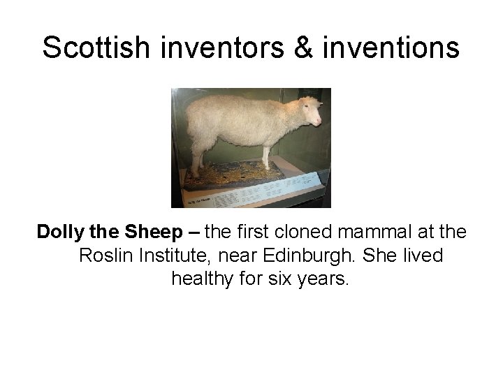 Scottish inventors & inventions Dolly the Sheep – the first cloned mammal at the