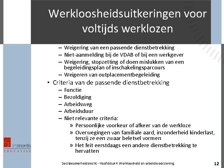 Werkloosheidsuitkeringen voor voltijds werklozen – Weigering van een passende dienstbetrekking – Niet-aanmelding bij de
