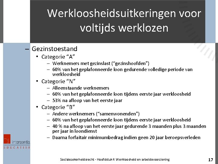 Werkloosheidsuitkeringen voor voltijds werklozen – Gezinstoestand • Categorie “A” – Werknemers met gezinslast (“gezinshoofden”)