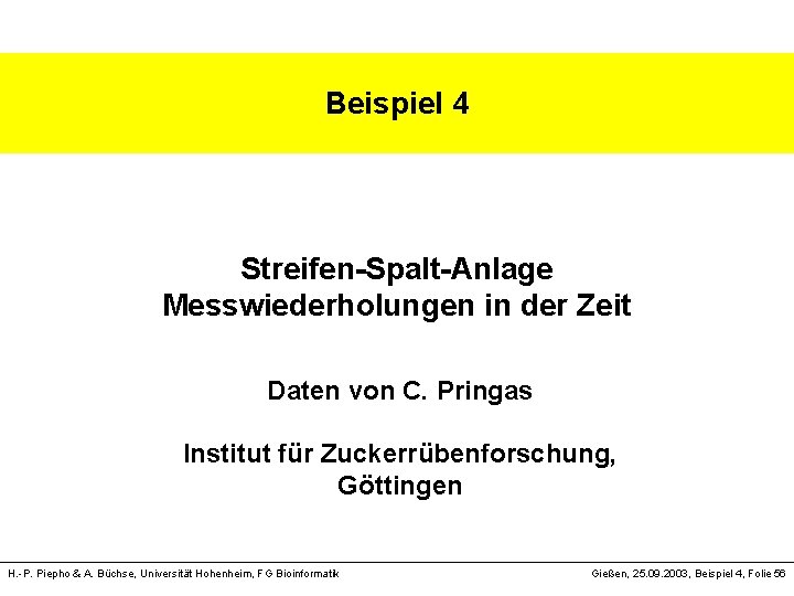 Text Beispiel 4 Streifen-Spalt-Anlage Messwiederholungen in der Zeit Daten von C. Pringas Institut für