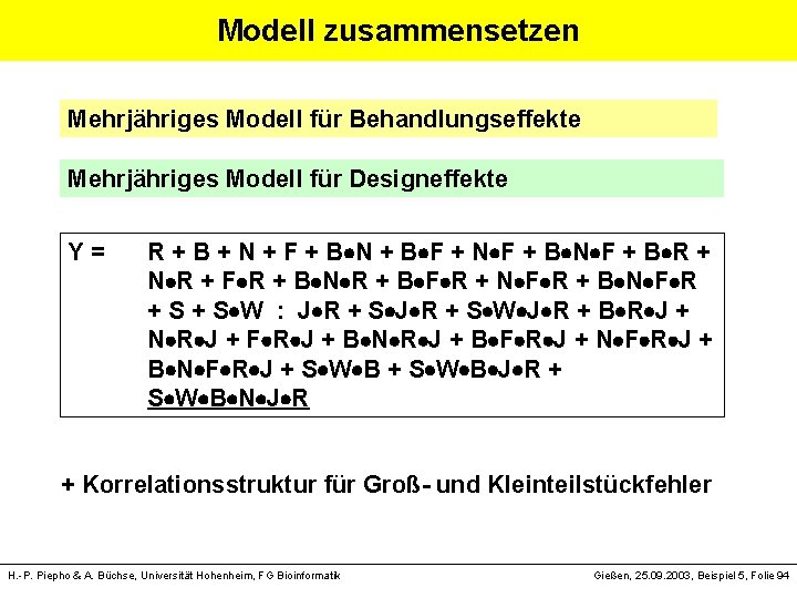 Modell zusammensetzen Mehrjähriges Modell für Behandlungseffekte Mehrjähriges Modell für Designeffekte Y = R +