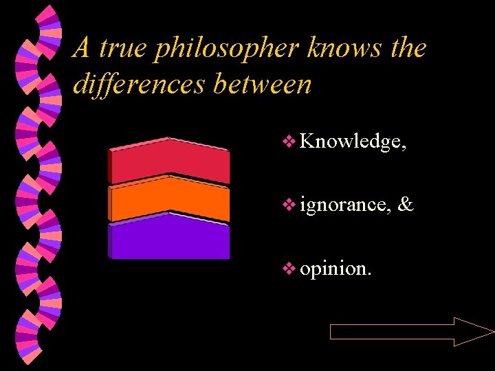 A true philosopher knows the differences between Knowledge, ignorance, opinion. & 