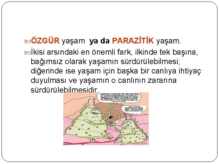  ÖZGÜR yaşam ya da PARAZİTİK yaşam. İkisi arsındaki en önemli fark, ilkinde tek