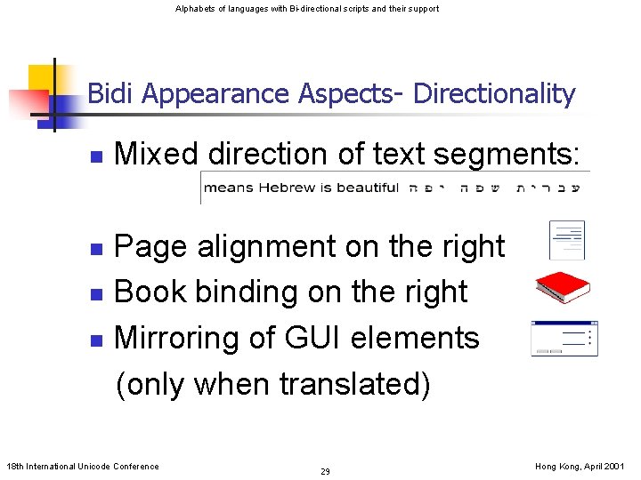 Alphabets of languages with Bi-directional scripts and their support Bidi Appearance Aspects- Directionality n