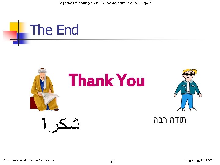 Alphabets of languages with Bi-directional scripts and their support The End Thank You 18