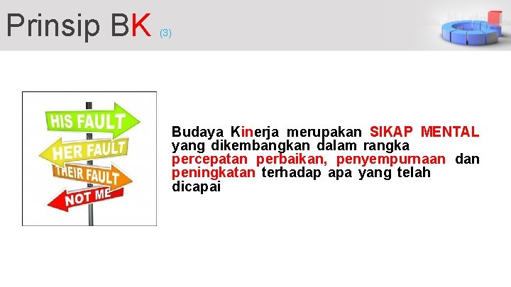 Prinsip BK (3) Budaya Kinerja merupakan SIKAP MENTAL yang dikembangkan dalam rangka percepatan perbaikan,