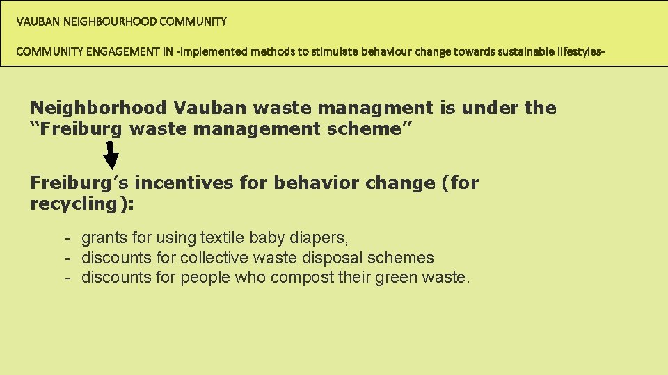 VAUBAN NEIGHBOURHOOD COMMUNITY ENGAGEMENT IN -implemented methods to stimulate behaviour change towards sustainable lifestyles- VAUBAN NEIGHBOURHOOD COMMUNITY ENGAGEMENT IN -implemented methods to stimulate behaviour change towards sustainable lifestyles-