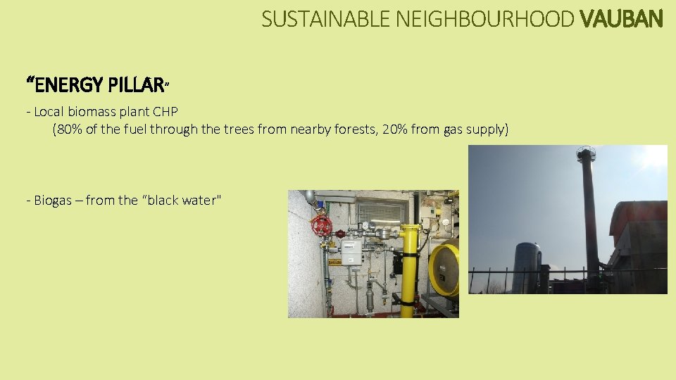 SUSTAINABLE NEIGHBOURHOOD VAUBAN “ENERGY PILLAR” - Local biomass plant CHP (80% of the fuel