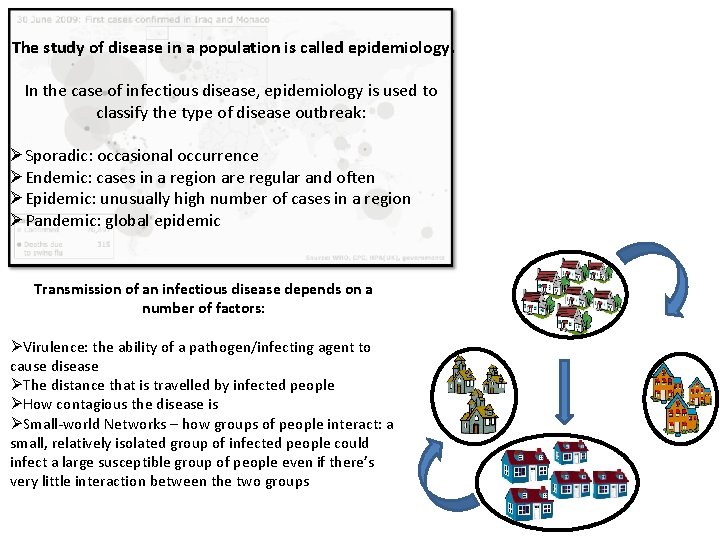 The study of disease in a population is called epidemiology. In the case of