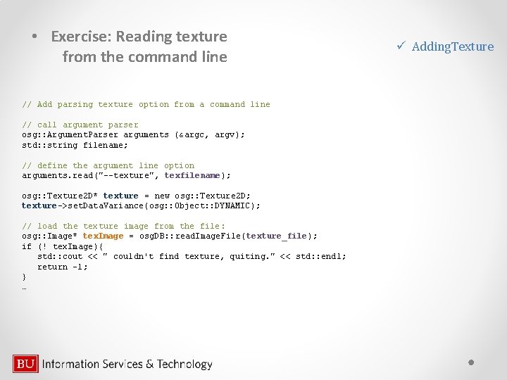  • Exercise: Reading texture from the command line // Add parsing texture option