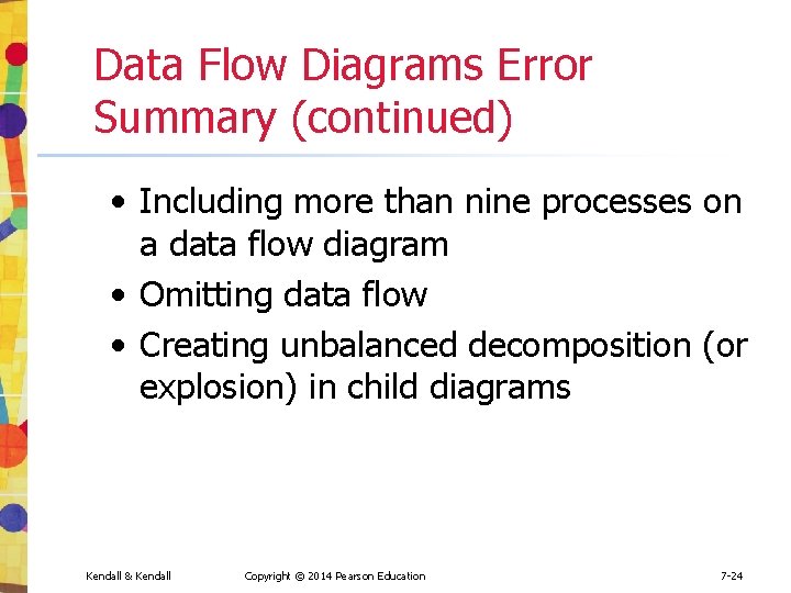 Data Flow Diagrams Error Summary (continued) • Including more than nine processes on a