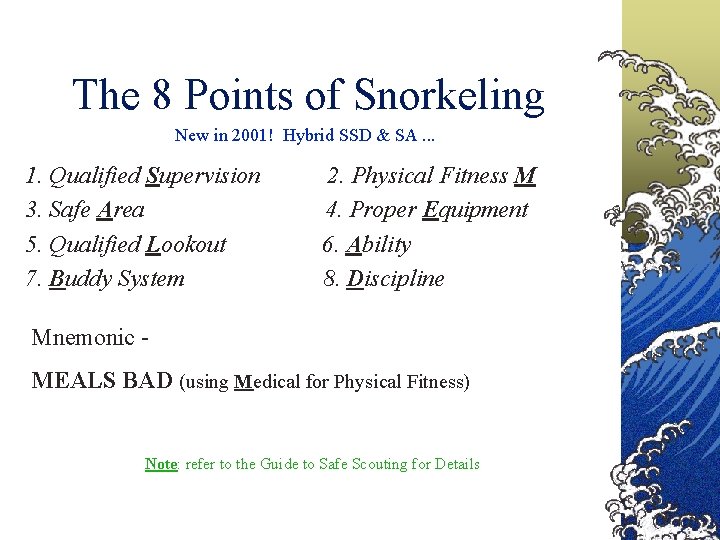 The 8 Points of Snorkeling New in 2001! Hybrid SSD & SA. . .