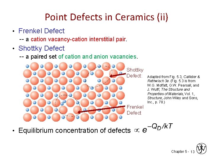 Point Defects in Ceramics (ii) • Frenkel Defect -- a cation vacancy-cation interstitial pair.