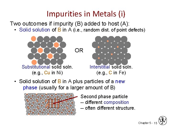 Impurities in Metals (i) Two outcomes if impurity (B) added to host (A): •
