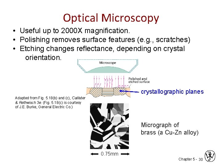 Optical Microscopy • Useful up to 2000 X magnification. • Polishing removes surface features