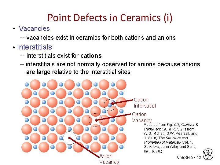 Point Defects in Ceramics (i) • Vacancies -- vacancies exist in ceramics for both