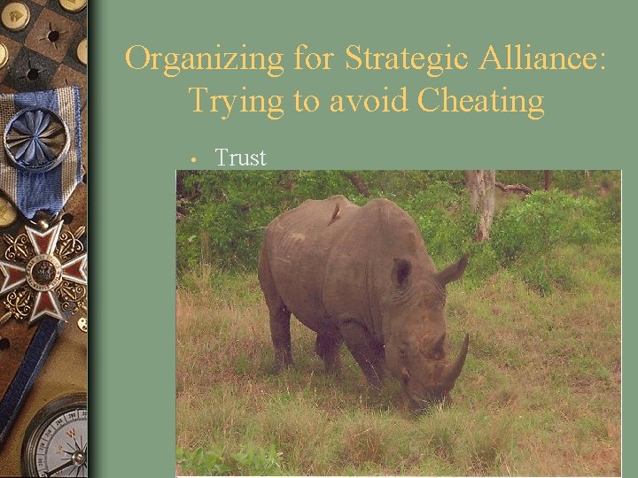 Organizing for Strategic Alliance: Trying to avoid Cheating • Trust 