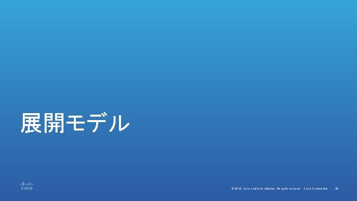 展開モデル © 2016 Cisco and/or its affiliates. All rights reserved. Cisco Confidential 20 