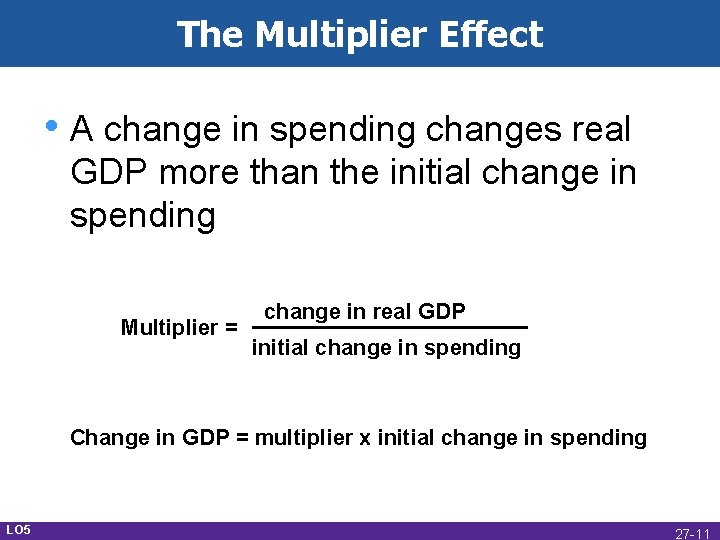 The Multiplier Effect • A change in spending changes real GDP more than the