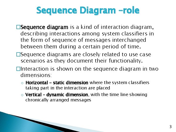 Sequence Diagram –role �Sequence diagram is a kind of interaction diagram, describing interactions among