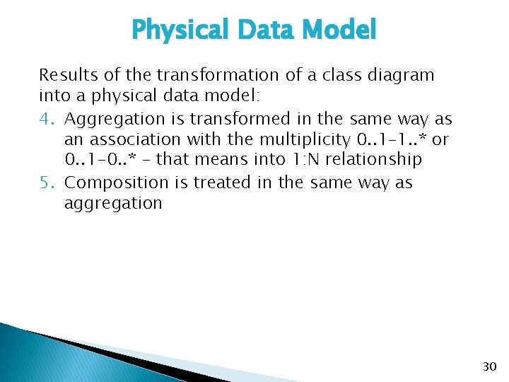 Physical Data Model Results of the transformation of a class diagram into a physical