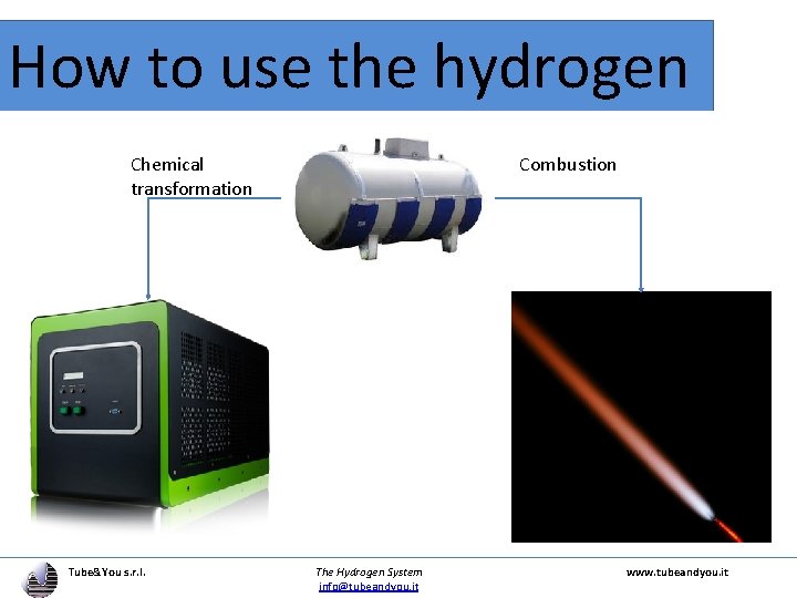 How to use the hydrogen Chemical transformation Tube&You s. r. l. Combustion The Hydrogen