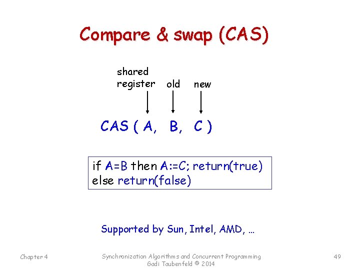 Compare & swap (CAS) shared register old new CAS ( A, B, C )