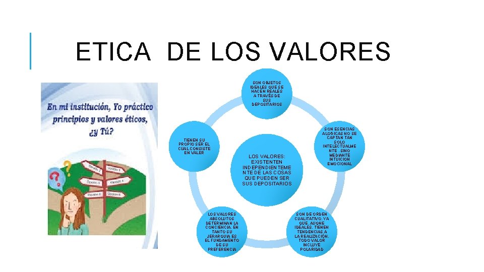 ETICA DE LOS VALORES SON OBJETOS IDEALES QUE SE HACEN REALES A TRAVÉS DE