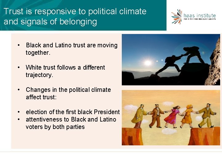 Trust is responsive to political climate and signals of belonging • Black and Latino