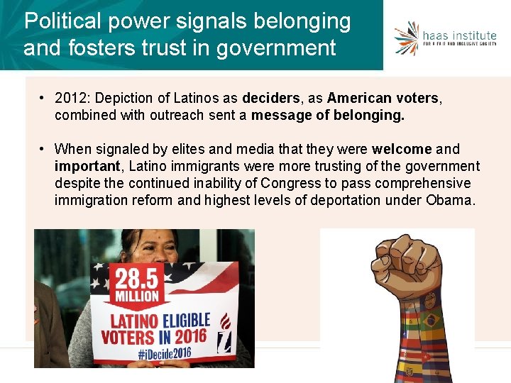 Political power signals belonging and fosters trust in government • 2012: Depiction of Latinos