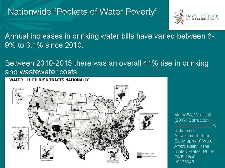 Nationwide “Pockets of Water Poverty” Annual increases in drinking water bills have varied between