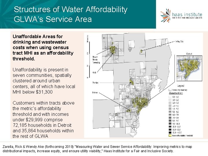 Structures of Water Affordability GLWA’s Service Area Unaffordable Areas for drinking and wastewater costs