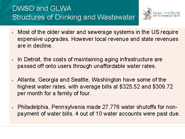 DWSD and GLWA Structures of Drinking and Wastewater • • Most of the older