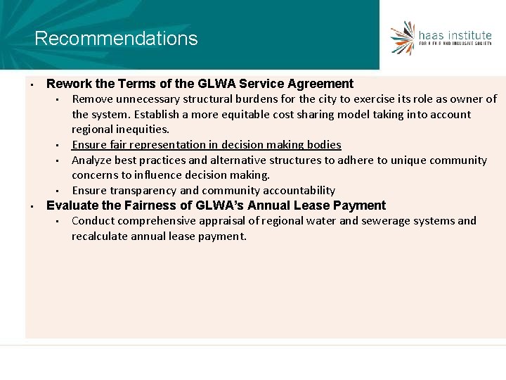 Recommendations • • Rework the Terms of the GLWA Service Agreement • Remove unnecessary