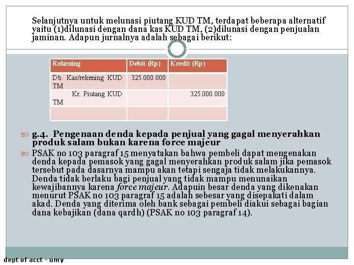 Selanjutnya untuk melunasi piutang KUD TM, terdapat beberapa alternatif yaitu (1)dilunasi dengan dana kas